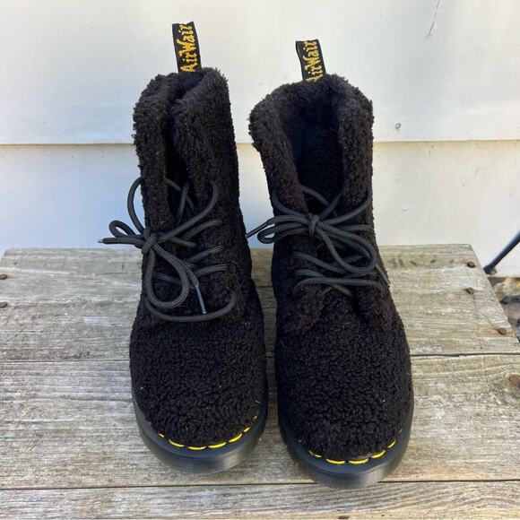 Dr Martens Pascal Borg Black Faux Shearling LaceUp Chunky Combat Boots 1460 US 7 - Picture 3 of 7